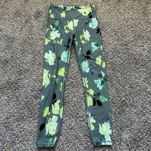 Athleta Olive & Yellow Floral Leggings
